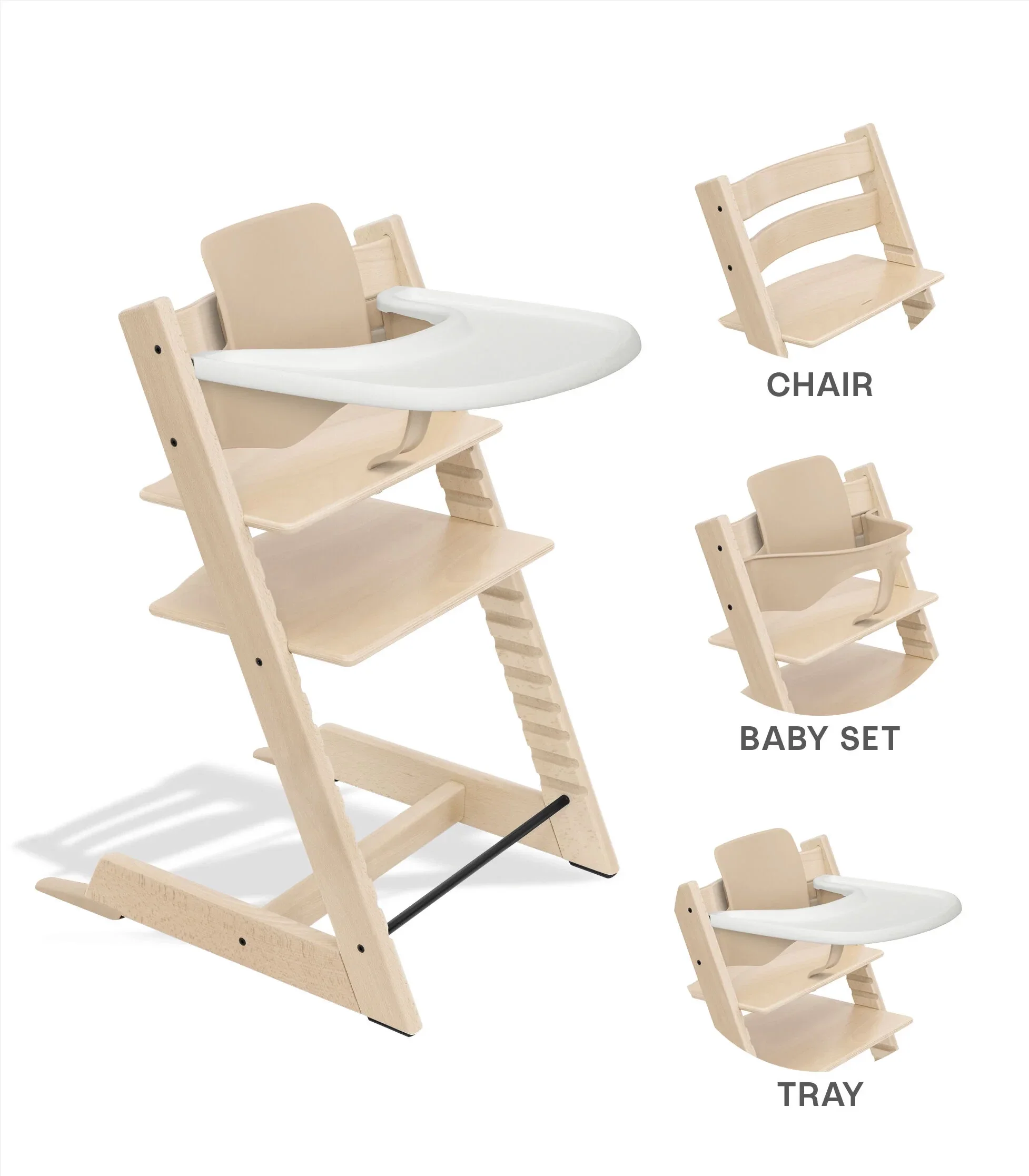 Stokke® Natural/White Tripp Trapp® Højstol + Baby Set² + Bakke Bundle