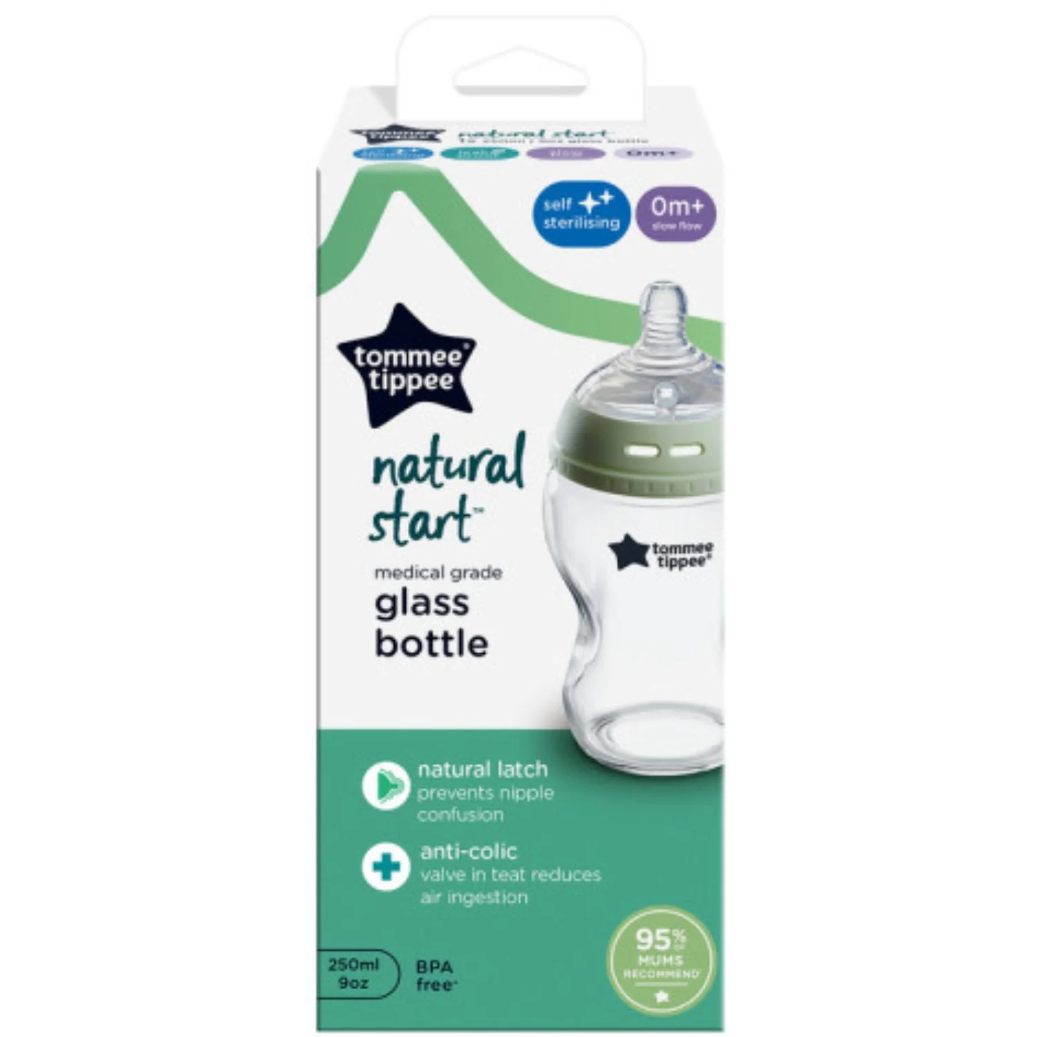 Tommee Tippee Natural Start Glass 1X 250ml Baby Flaske - Image 2