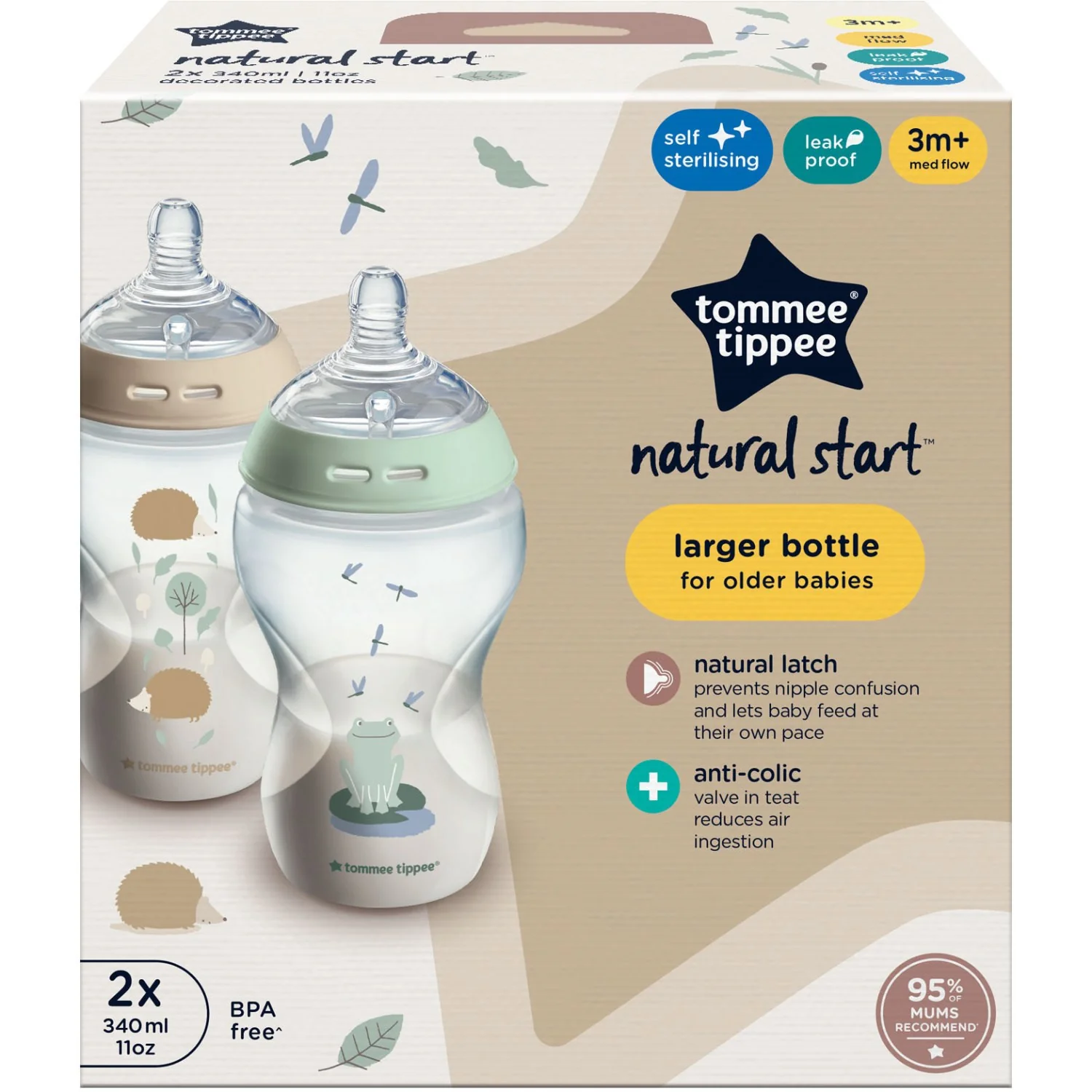 Tommee Tippee Ns 2X 340ml Btl Pond Al Ar Sutteflaske - Image 2