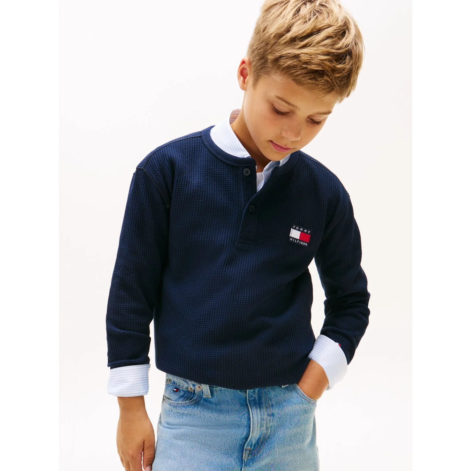 Tommy Hilfiger Dark Night Navy Heritage Henley Waffle Tee Ls - Image 2