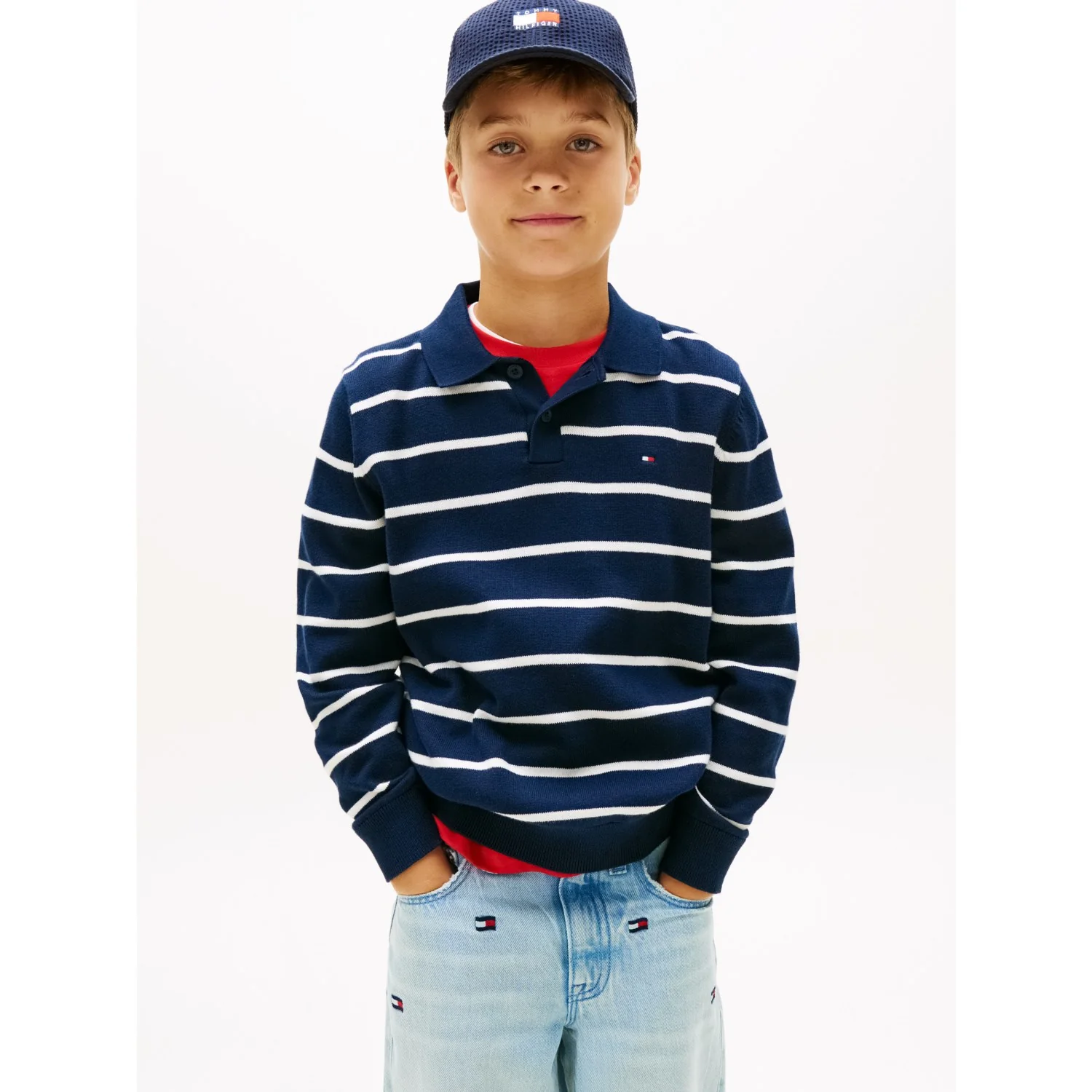 Tommy Hilfiger Dark Night Navy Stripe Polo Krave Sweater Ls - Image 3