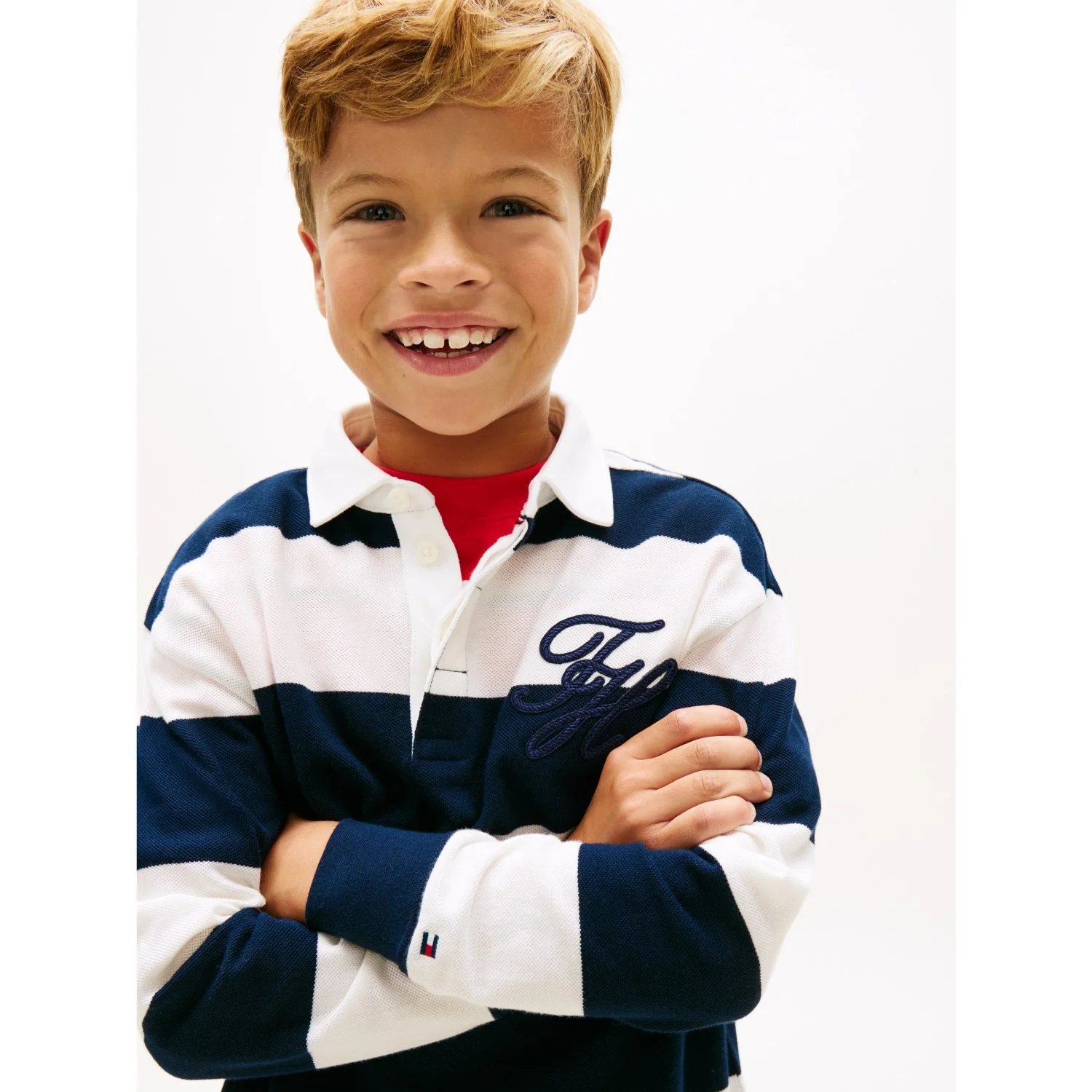 Tommy Hilfiger Dark Night Navy Stripe Th Script Graphic Rugby Polo Ls - Image 4
