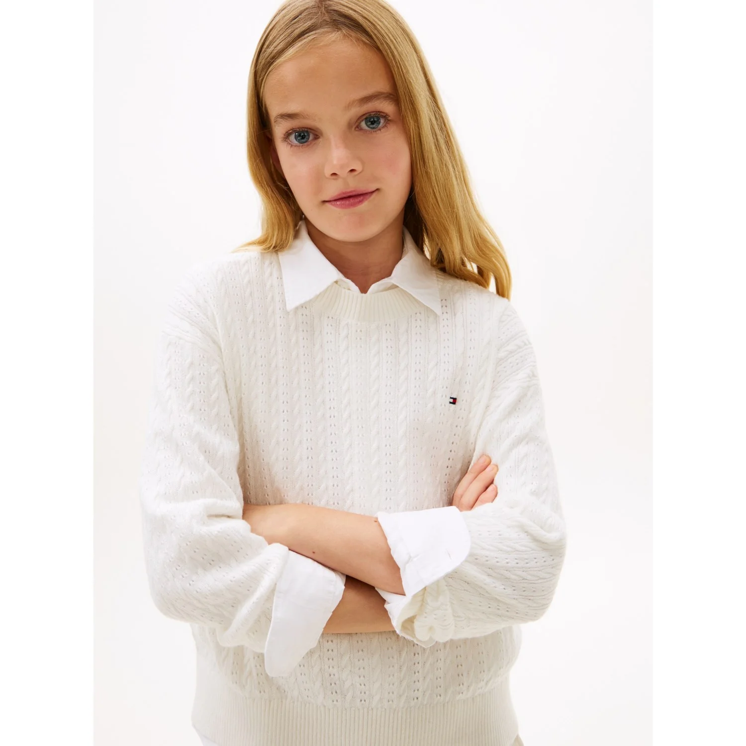 Tommy Hilfiger Ivory Silk Pointelle Cable Sweater - Image 4