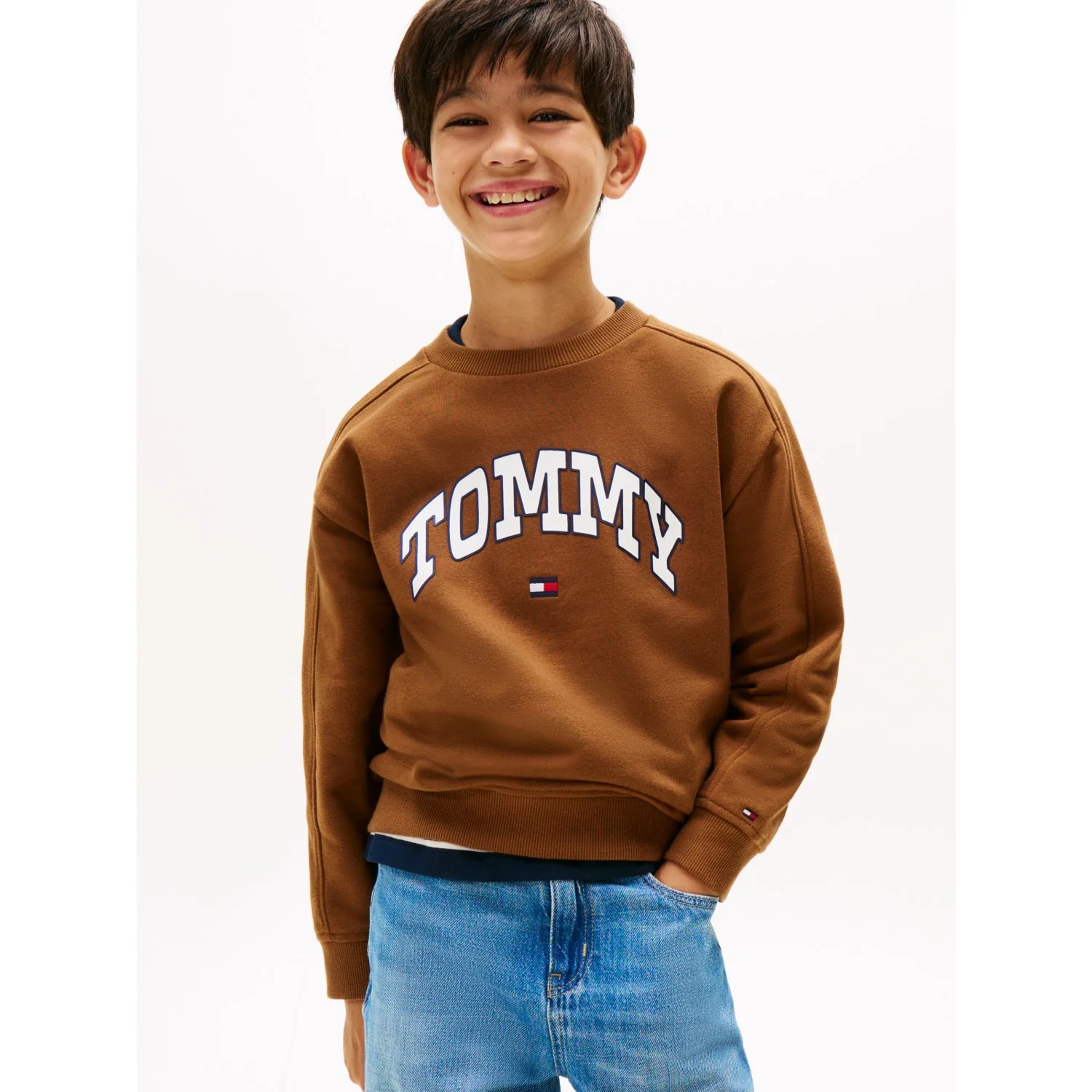 Tommy Hilfiger Pecan Nut Varsity Raised Print Sweatshirt - Image 2