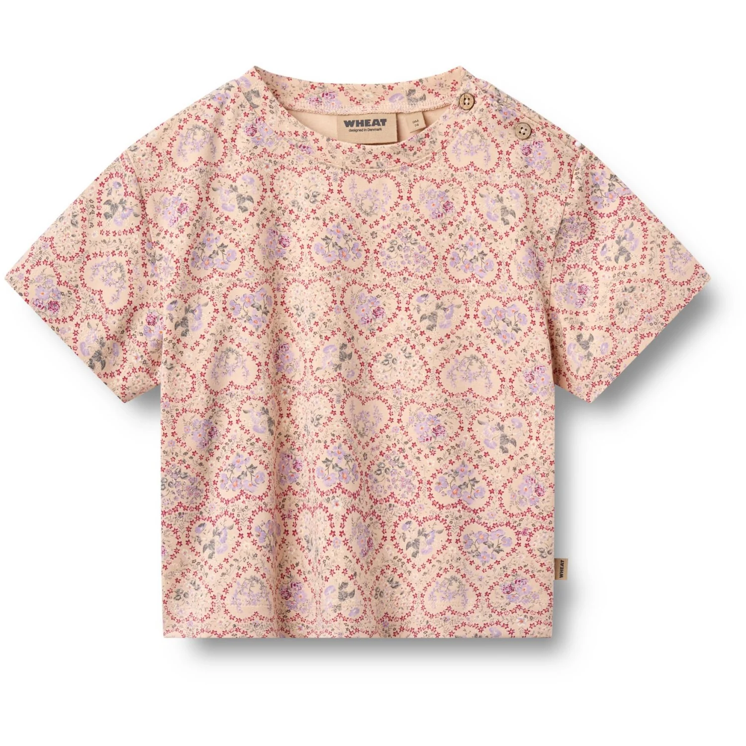 Wheat Magenta Heart Flowers 2 T-Shirt S/S Ella - Image 2