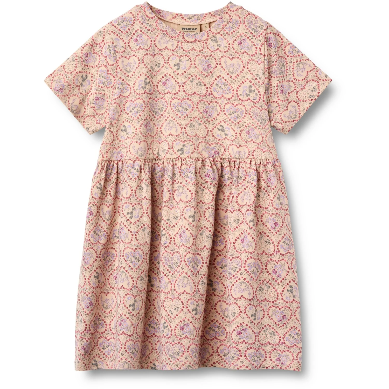 Wheat Magenta Heart Flowers Jersey Kjole S/S Anna